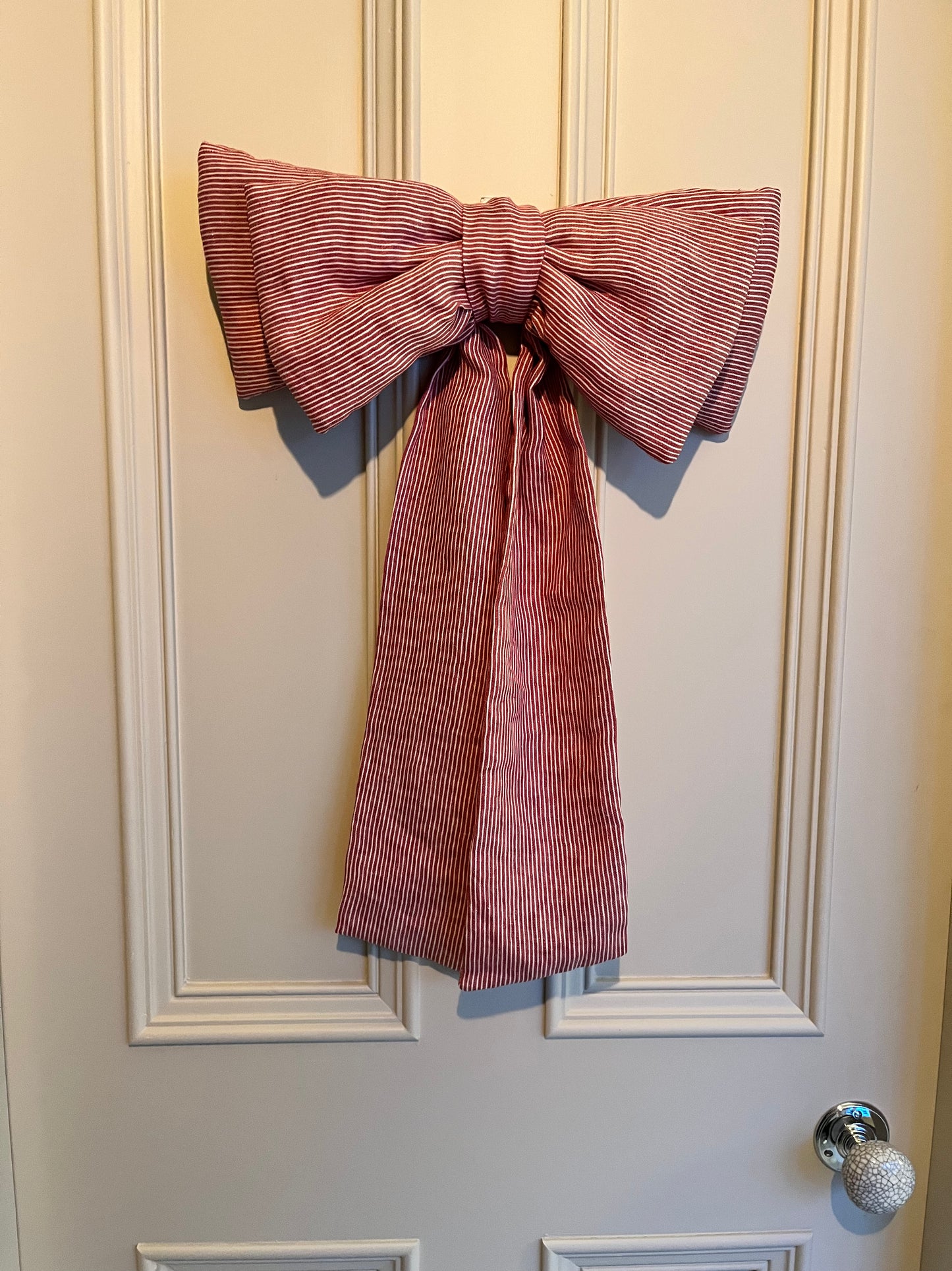 Large Linen Bow (Red and White Stripe)