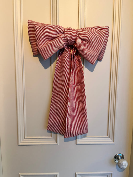 Large Linen Bow (Red and White Stripe)